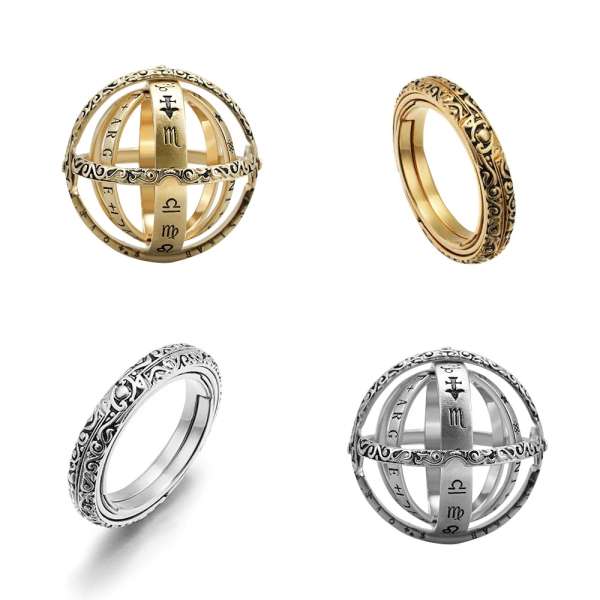 Gyro fidgetring i guld og sølv – roterende ring til ro, fokus og sansestimulering

