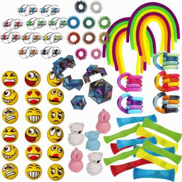 Den store pilfingerkasse – omfattende sæt med mange forskellige fidget toys og sanselegetøj
