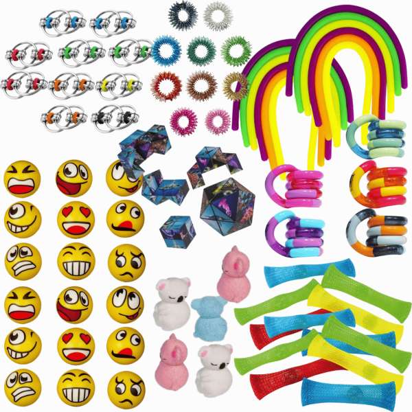 Den store pilfingerkasse – omfattende sæt med mange forskellige fidget toys og sanselegetøj