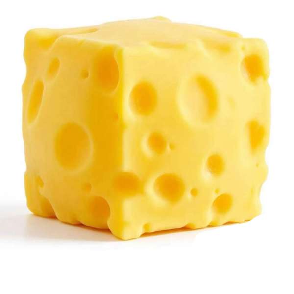 Squishy ostefirkant fra Squishy madpakken – blød slow rise squishy med realistisk ostedesign til taktil stimulering og uro i hænderne.

