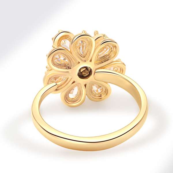 Bagsiden af Camellia fidgetring i guldfarvet design – justerbar blomsterformet fidgetring med komfortabel pasform til hverdagsbrug.