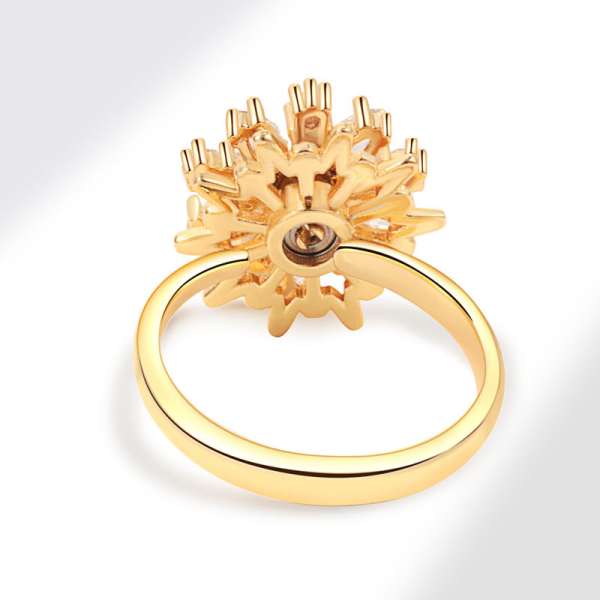 Bagsiden af Gazania fidgetring i guldfarvet design – justerbar blomsterformet fidgetring med komfortabel pasform.

