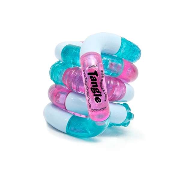 Pink Blue Frost Fort  Tangle® Jr. Textured fidget med drejelige led og forskellige overfladestrukturer.