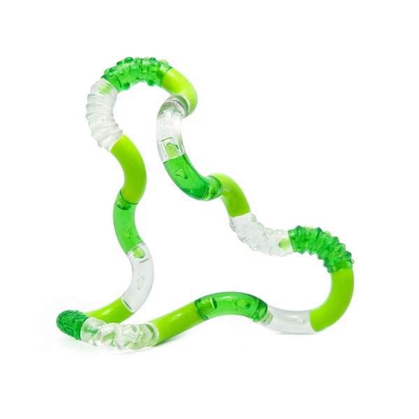 Green Lime Fizz Tangle® Jr. Textured foldet ud, så de bevægelige led og varierede teksturer ses tydeligt.