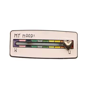 My Mood pin med trinløs humørskala og justerbar markør – visuelt hjælpemiddel til at vise følelser, humør, selvregulering og kommunikation i skole, institution og hjem.

