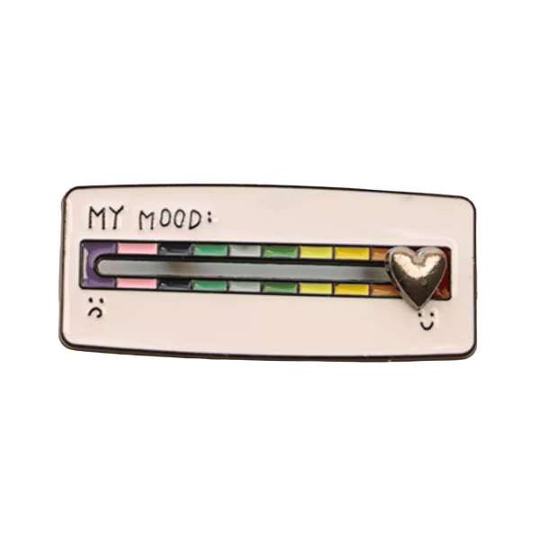 My Mood pin med trinløs humørskala og justerbar markør – visuelt hjælpemiddel til at vise følelser, humør, selvregulering og kommunikation i skole, institution og hjem.

