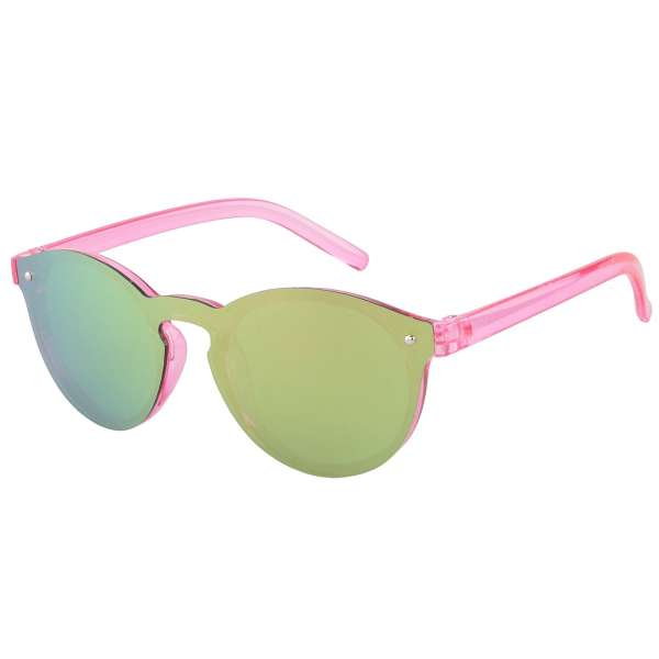 Moderne børnesolbriller model 4150 med pink stel og spejlglas – lette børnesolbriller til ferie, leg og beskyttelse mod skarpt sollys.