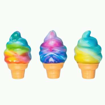 Squishy regnbue isvaffel – blød slow-rise squishy med farverige regnbuenuancer og isvaffeldesign – squishy fidget til sansestimulering, koncentration og uro i hænderne.

