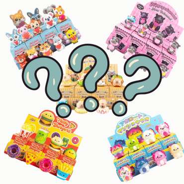 Mini slow-rise blindbox samlepakke med 5 forskellige kawaii squishies med dyr og mad – overraskelsespakke med små bløde squishy fidgets til sansestimulering og leg.

