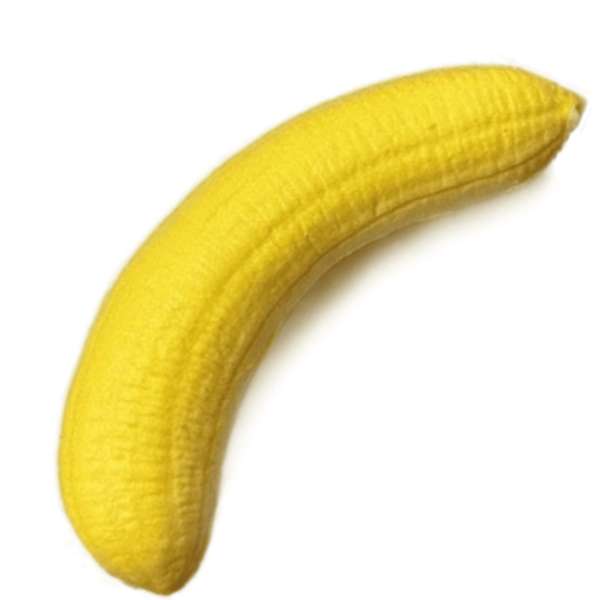 Squishy banan fra Squishy madpakken – blød slow rise squishy formet som en banan til sansestimulering, koncentration og uro i hænderne.