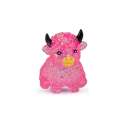 Pink Højlandsko glitter sugar squishy med sorte horn og glimmerfyld – sensorisk squishy fidget til sansestimulering, afslapning og sanselig leg.

