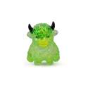 Grøn Højlandsko glitter sugar squishy med sorte horn og glimmerfyld – sensorisk klemmefidget til sansestimulering, fokus og uro i hænderne.

