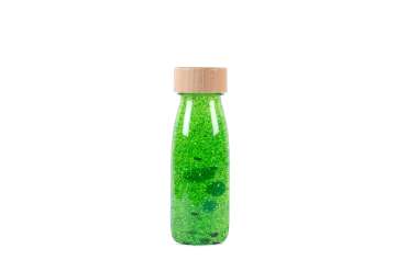 Sanseflaske Float grøn med flydende glitter – sansestimulerende flaske til ro, fokus og visuel fordybelse

