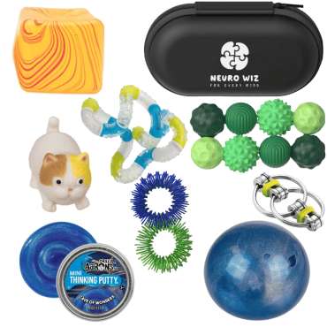 Pilfingerkasse til store pilfingre – sæt med fidget toys og sanselegetøj til større børn og voksne.