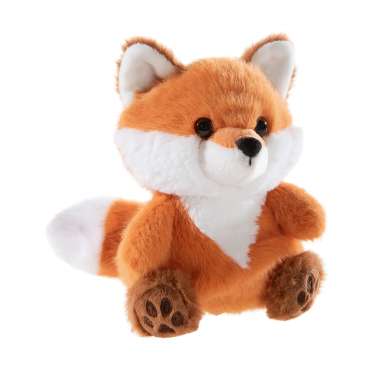 Chagyia ræv dimsebamse i blød orange og hvid plys med sødt ansigt, busket hale og broderede poter.

