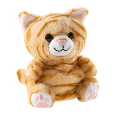 Chagyia kat dimsebamse i blød orange plys med striber, sødt ansigt og broderede lyserøde trædepuder.

