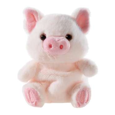 Chagyia gris dimsebamse i blød lyserød plys med rosa tryne og ører, små sorte øjne og fine broderede detaljer på trynen og poterne.

