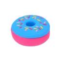 Squishy slow-rise donut med blå glasur, farverigt krymmel og pink bund

