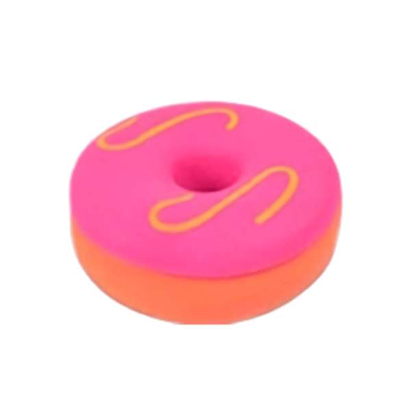Squishy slow-rise donut med pink glasur, orange dekoration og orange bund

