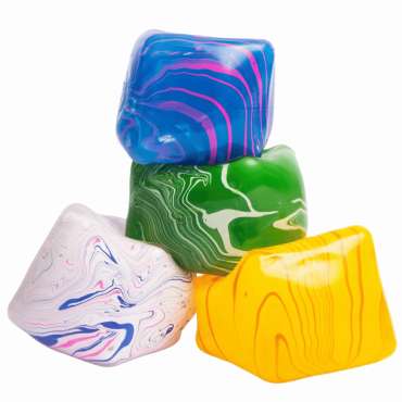 Squishy marble Cube i flotte swirl-farver – blød slow rise squishy til sansestimulering, stressreduktion, koncentration og uro i hænderne.