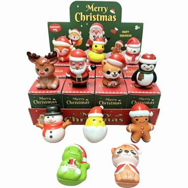 Kawaii mini slow-rise jule-squishy med søde figurer i forskellige farver – små bløde squishy fidgets til sansestimulering, koncentration og uro i hænderne.